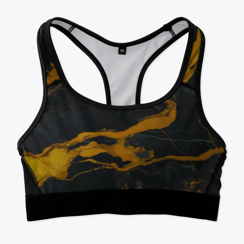 Tomboy sports bra Black&amp;Gold marble